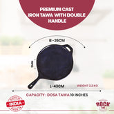 ROCK TAWA DOSA TAWA 10 INCH WITH HANDEL PRE-SEASONED CAST IRON SKILLET
